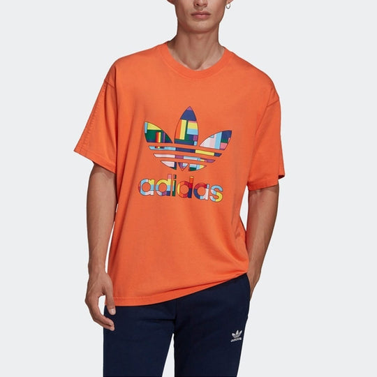 adidas originals Chest Colorful Large Logo Sports Short Sleeve Orange GK8514