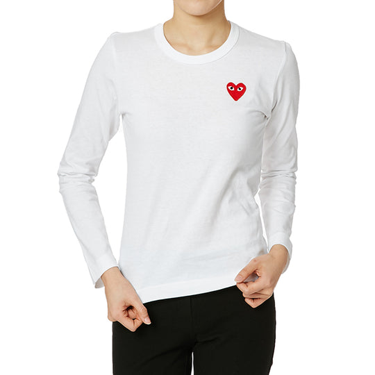 (WMNS) COMME des GARCONS PLAY Small Logo Long Sleeves Tee 'White Red' AZ-T117-051-2