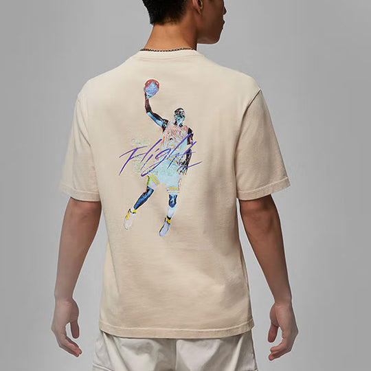 Men's Air Jordan Back Character Alphabet Printing Casual Round Neck Short Sleeve Beach White T-Shirt DM1445-126