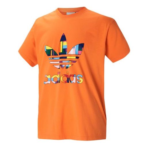 adidas originals Chest Colorful Large Logo Sports Short Sleeve Orange GK8514