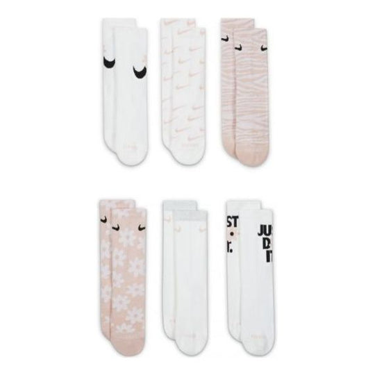 (PS) Nike Kids Everyday Plus Cushioned Crew Socks (6 Pairs) 'White Pink Black' DH6296-903