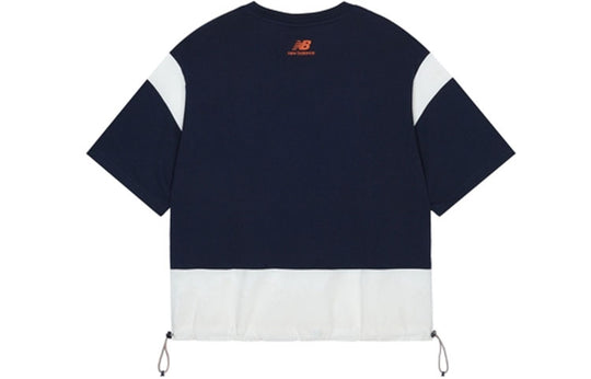(WMNS) New Balance Colorblock Loose Round Neck Pullover Short Sleeve Navy Blue AWT13300-NV