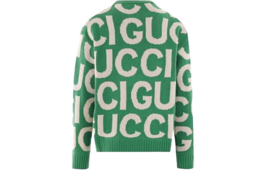 Gucci Wool Sweater With Gucci Intarsia 'Green Ivory' 763672-XKDLV-3521