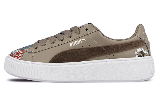 (WMNS) PUMA Platform Hyper Emb Embroidery Low-Top Sneakers Brown 366123-03