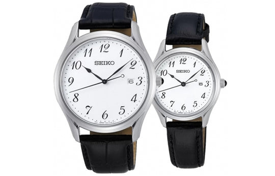 SEIKO Classic Quartz Couple Watch White Belt SUR303P1+SUR639P1