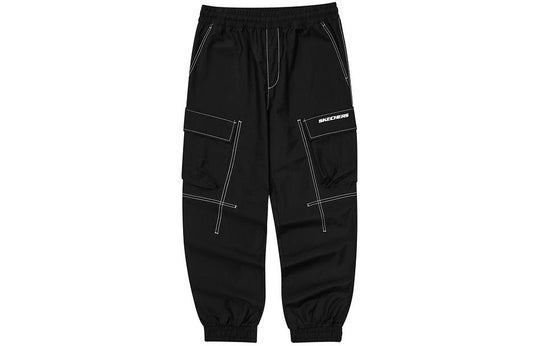 Skechers Letter Mid-Waist Woven Elastic Cuff Knit Sports Pants 'Black' L224M057-0018