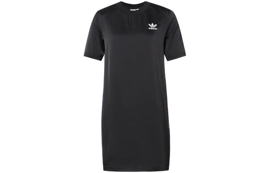 (WMNS) adidas originals Contrasting Colors Side Stripe Sports Short Sleeve Black Dress FL0041