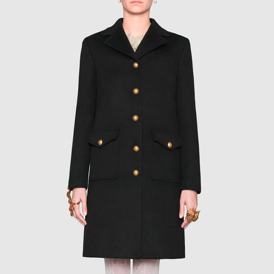(WMNS) Gucci Wool Coat With Double G 'Black' 494500-ZHW03-1000