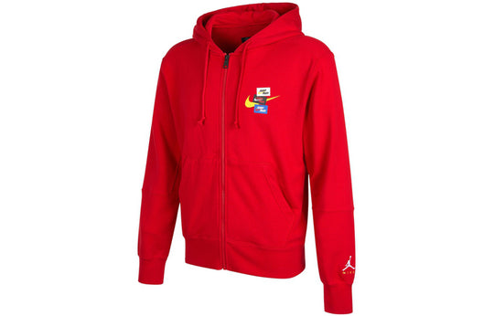 Men's Air Jordan Woven Label Logo Sports Hooded Jacket Red DH7727-687