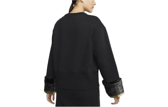 (WMNS) Nike Fleece Print Crew Sweatshirt 'Black' DD4538-010