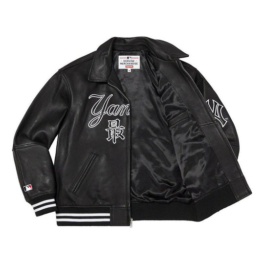 Supreme x New York Yankees Kanji Leather Varsity Jacket 'Black White' SUP-FW22-735