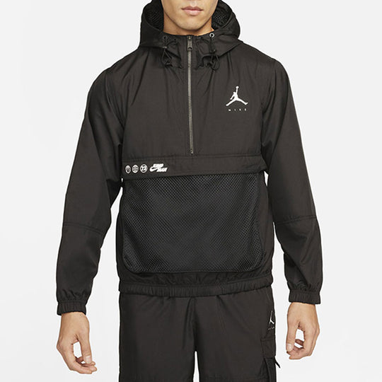 Men's Jordan Logo Printing Loose Hooded Half Zipper Jacket Black DJ0247-010