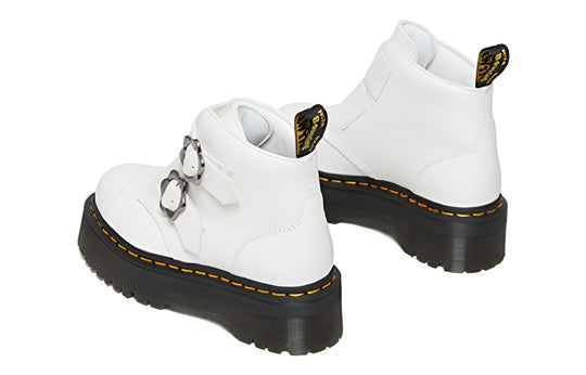 (WMNS) Dr.Martens Devon Flower Buckle Leather Platform Boots 'White Black' 27642100
