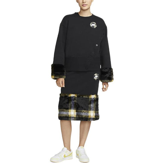 (WMNS) Nike Fleece Print Crew Sweatshirt 'Black' DD4538-010