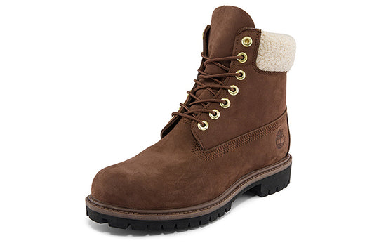 Timberland 6 Inch Premium Waterproof Boots 'Brown and Fleece Collar' A2GMZ931