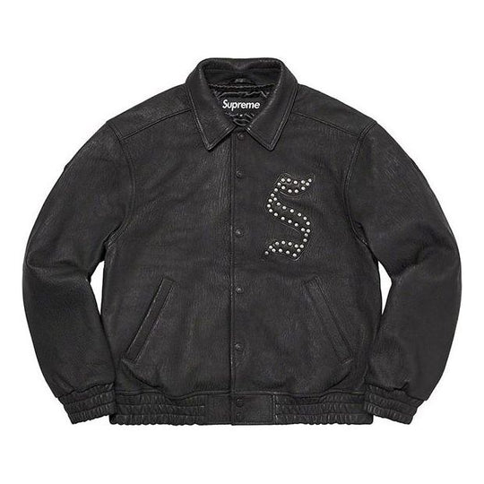 Supreme Pebbled Leather Varsity Jacket 'Black White' SUP-FW21-126