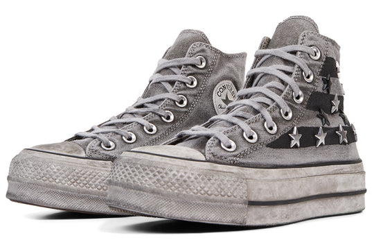 (WMNS) Converse Chuck Taylor All Star Vintage Star Studs Platform High Top Thick Sole Dirty Shoes Grey White 565757C