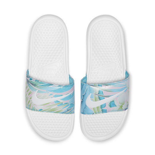 (WMNS) Nike Benassi JDI Floral Flowers White Blue Slippers 'White Blue' 618919-115 Beach & Pool Slides/Slippers  -  KICKS CREW