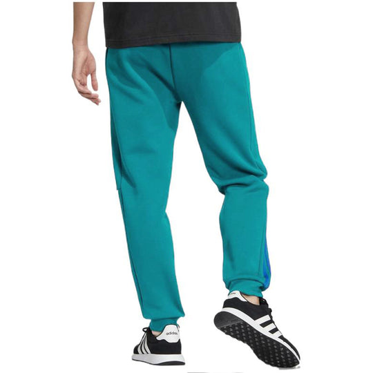 Men's adidas neo Knit Solid Color Stripe Bundle Feet Sports Pants/Trousers/Joggers Green HC9668