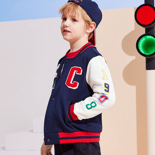 (GS) Converse Color-blocked Embroidered Baseball Jacket 'Navy White Red' CV2242170GS-001