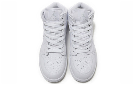 (GS) Air Jordan 1 Retro Mid 'White Pure Platinum' 554725-109 Big Kids Basketball Shoes  -  KICKS CREW