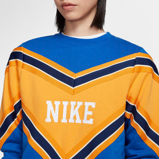 (WMNS) Nike Splicing Fleece Lined Knit Round Neck Pullover 'Blue Orange' BV2921-480