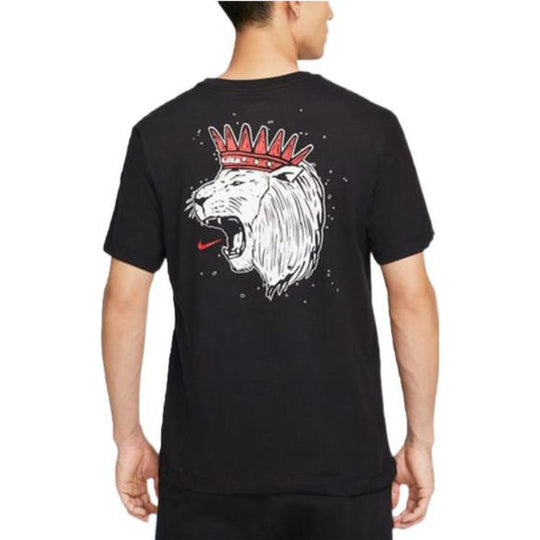 Men's Nike SS22 Dri-Fit Lebron Hand Painted Crown Lion Pattern Printing Basketball Sports Short Sleeve Black T-Shirt DR1292-010