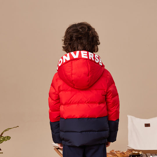 (PS) Converse Logo Badge Fleece-lined Hooded Down Jacket 'Red Black' CV2242086GS-001
