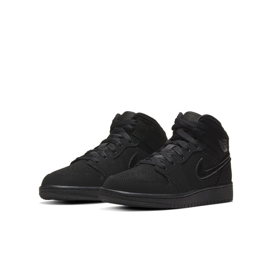 (GS) Air Jordan 1 Mid 'Triple Black' 554725-056 Big Kids Basketball Shoes  -  KICKS CREW