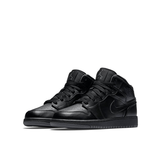 (GS) Air Jordan 1 Retro Mid 'Black Dark Grey Outsole' 554725-021 Big Kids Basketball Shoes  -  KICKS CREW