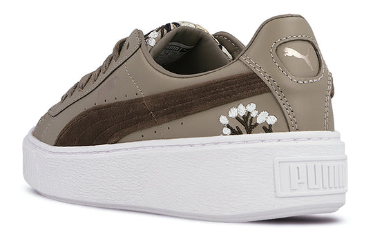 (WMNS) PUMA Platform Hyper Emb Embroidery Low-Top Sneakers Brown 366123-03