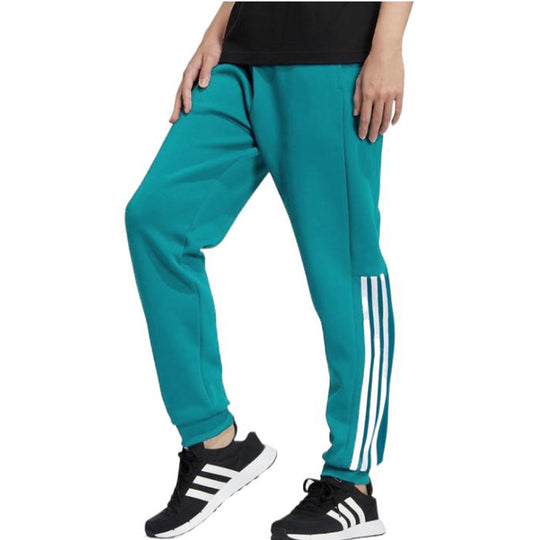 Men's adidas neo Knit Solid Color Stripe Bundle Feet Sports Pants/Trousers/Joggers Green HC9668