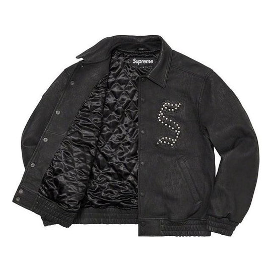 Supreme Pebbled Leather Varsity Jacket 'Black White' SUP-FW21-126
