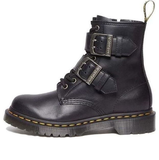 Dr.Martens 1460 Buckle Pull Up Leather Lace Up Boots 'Black Silver' 31033001
