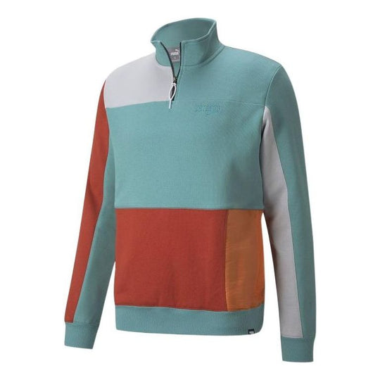 PUMA Signature Pullover Retro Colorblock Knit Zipper Stand Collar Blue 534169-01