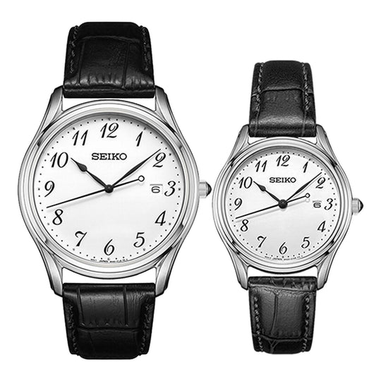 SEIKO Classic Quartz Couple Watch White Belt SUR303P1+SUR639P1