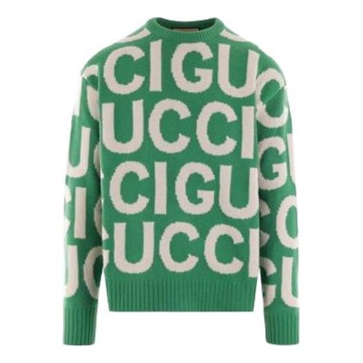 Gucci Wool Sweater With Gucci Intarsia 'Green Ivory' 763672-XKDLV-3521
