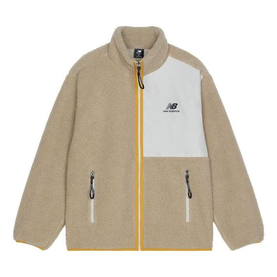 New Balance Contrasting Colors Knit Suede Sports Stand Collar Logo Jacket Couple Style Khaki AMJ13346-DWW