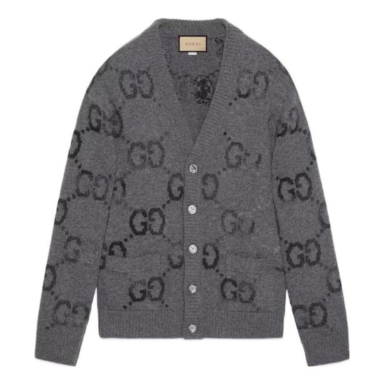 Gucci Wool Cardigan With GG Intarsia 'Grey' 770507-XKDSJ-1128