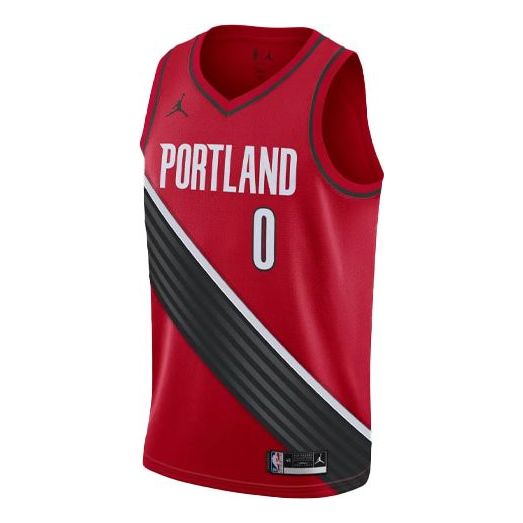 Men's Air Jordan NBA Sports Basketball SW Fan Edition 20 Season Portland Trail Blazers . Lillard No. 0 Red Jersey CV9492-657