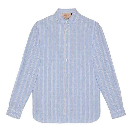 Gucci Striped Double G Cotton Shirt 'Light Blue White' 742714-ZAMR3-4305