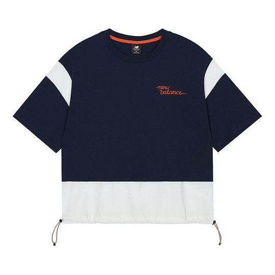 (WMNS) New Balance Colorblock Loose Round Neck Pullover Short Sleeve Navy Blue AWT13300-NV