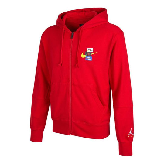 Men's Air Jordan Woven Label Logo Sports Hooded Jacket Red DH7727-687