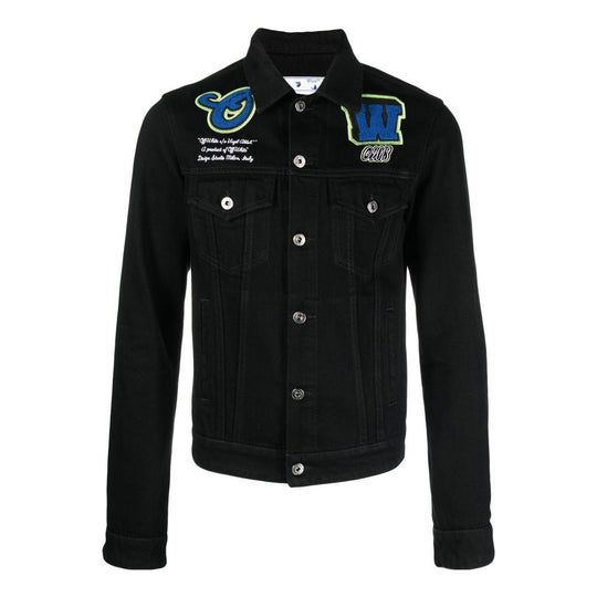 Off-White Varsity Patch Denim Jacket 'Black Blue' OMYE084S23DEN0021069