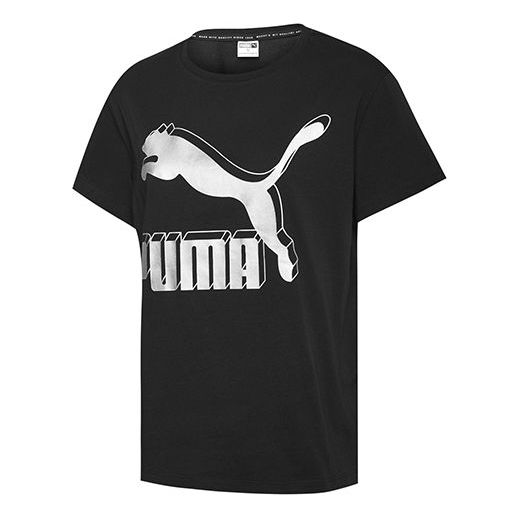 (WMNS) PUMA Classics Logo Tee Large Logo Short Sleeve Black 596512-71