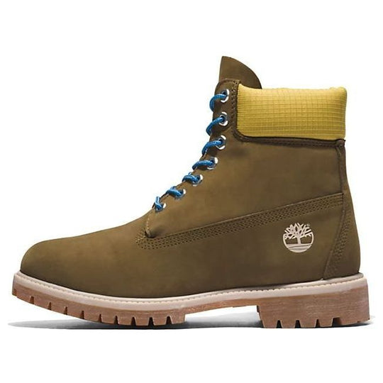 Timberland Premium 6 Inch Boots 'Olive Green Nubuck with Yellow Collar' A5NZM327