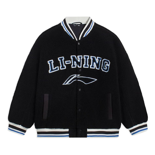 Li-Ning Logo Polar Fleece Baseball Jacket 'Black Blue' AFDSD31-3