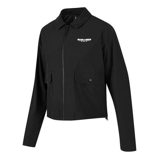 Skechers Solid Color Zip-Up Quick-Drying Loose Jacket 'Black White' P224M042-0018