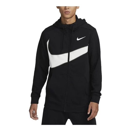 Nike Dri-FIT Fleece Full-Zip Fitness Hoodie 'Black White' FB8576-010