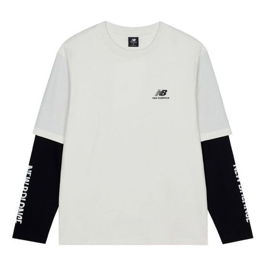 New Balance Contrast Color Stitching Knit Round Neck Long Sleeves White T-Shirt AMT13370-IV